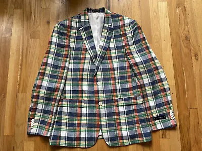 Tommy Hilfiger Madras Plaid 100% Linen Sport Coat Blazer Men's 40R NWOT • $68.88