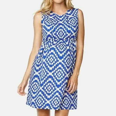 Maternal America Fit & Flare Sun Dress XS Blue Cream Ikat Geometric Sleeveless • $19.99