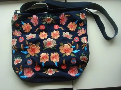 Ladies  Floral  Navy  Tote  Shoulder  Bag  Botanical  Boho  Tapestry   Flowers • £4.99