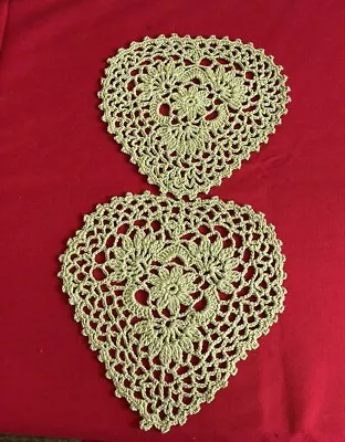 Hand Made Crochet Doilies. Heart Shaped Light Green • £5