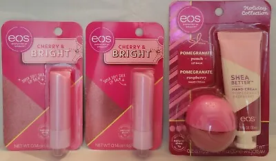 EOS Holiday Pomegranate Punch Lip Balm Raspberry Hand Cream Cherry Bright Lot • $19.99