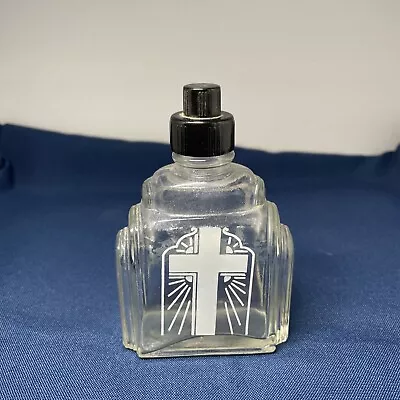 Vintage HOLY WATER Glass Bottle Sprinkler Cap With White Cross Art Deco Design • $34.99