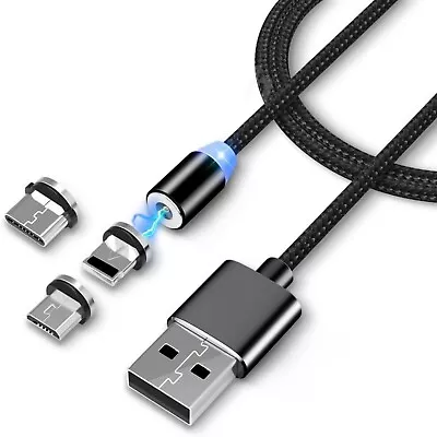 3 In 1 Magnetic Phone Charger Cable USB 3A FAST Charging Sync USB-C Micro + IOS • £3.99