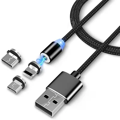3 In 1 Magnetic USB Cable 3A FAST Charging Charger Sync Phone USB-C Micro + IOS • £3.99