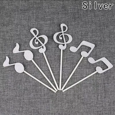 £3.29 • Buy Musical Note Music Note Keyboard Cake Toppers Silver Glitter Cake Decoration X6