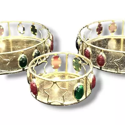 Ganz Vanity Trays Set Of 3 Golden Bejeweled Decorative Metal Vintage Tabletop • $21.41
