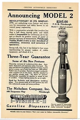 1920 Nicholson Co. Ad: Pittsburgh Visible Gasoline Dispensers Pumps - Model 2 • $17.76