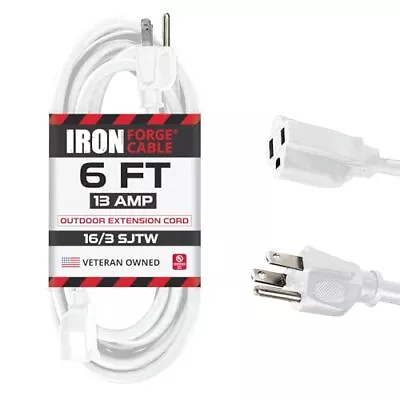 6 Ft White Extension Cord - 16/3 Durable Electrical Cable • $10.99