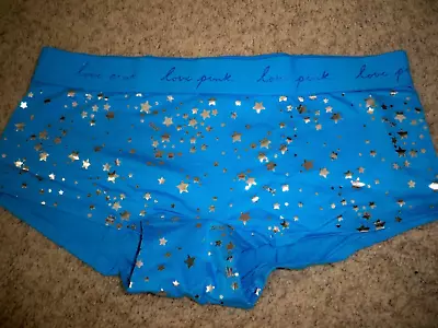 Victorias Secret Boyshort Stars Silver Foil Blue Large  New • $14.99