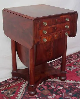 19th C Federal Mahogany Antique Drop Leaf Nightstand / Work Table ~~ Issac Vose • $1800