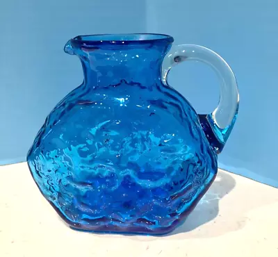 Vtg. Blue Morgantown  Glass Rippled Mini Pitcher/creamer Handblown Mcm • $34.95