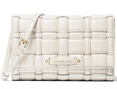 New Michael Kors Ivy Woven Clutch Crossbody Bag Flap Snap Closure Light Cream • $152.99