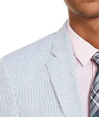 TaylorBird Collection Seersucker Sport Coat Mens Size 46.R  Blue & White Stripes • $60.50