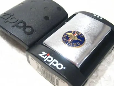 Zippo Oil Lighter Mustang Logo Silver Blue Brass Regular Case Japan • $84