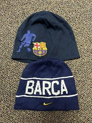 Lot Of 2 FCB Barcelona Football Soccer Beanies Youth Sizes Blue Red • $8.61