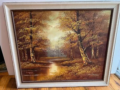 PHILLIP CANTRELL LARGE 24x19 ORIGINAL OIL CANVAs Gold Tone Forest Landscape • $50