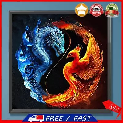 Paint By Numbers Kit On Canvas DIY Oil Art Dragon Phoenix Picture Decor 40x40cm • $15.17