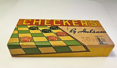 Vintage Halsam 30 Piece Wooden Checkers Complete Set Original Box Victory WW2 • $34.90