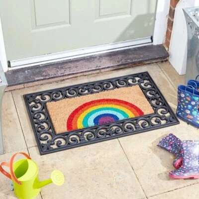 £16.99 • Buy Natural Coir Door Mat Rubber Frame Rainbow Insert Heavy Duty Indoor Outdoor Home