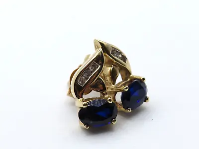 10k YELLOW GOLD EARRINGS W 6 SINGLE CUT DIAMONDS & 2 LAB CREATED SAPPHIRES * • $97.99