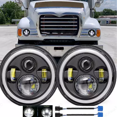 Pair 7  Inch Round Led Headlights Hi/Lo Beam For Mack Granite CV713 Dump Trucks • $45.59