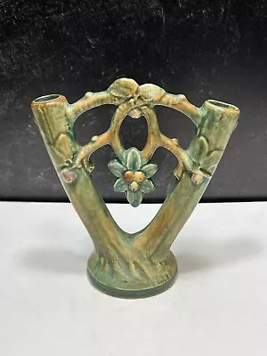 Antique 6” Weller Woodcraft Double Bud Vase Apple Tree • $59.99