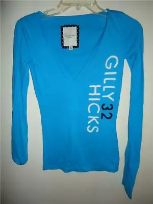 $5.19 • Buy Gilly Hicks Long Sleeve Blue T Shirt Top Llogo  V Neck Size XS