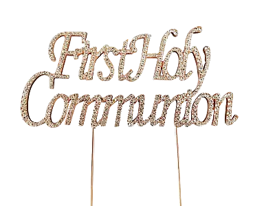 FIRST 1st HOLY COMMUNION CAKE PICK TOPPER DECORATION  DIAMANTE SPARKLY ROSE GOLD • £6.99