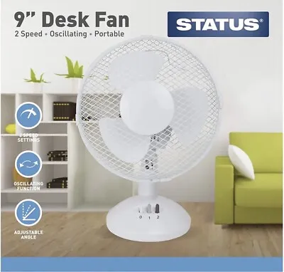 Status 9 Inch Oscillating Desk Fan 2 Speed With Adjustable Tilt Angle- Great Fan • £13