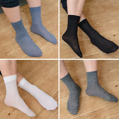 $7.75 • Buy 5/10 Pairs Men Socks Bamboo Fiber Elastic Ultra-thin Silky Soft Silk Stockings ^