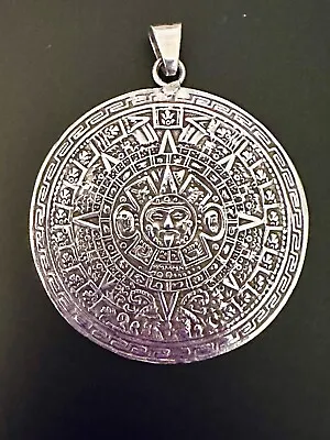 Large Vintage Signed 2” Sterling 925 Mexican Mayan Calendar Pendant • $99