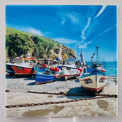 Ceramic Tile Wall Beach Photo Art Colourful Fishing Boats Harbour Picture Decor  • £19.99