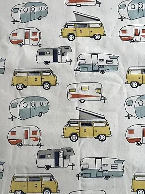 Vintage Camper Trailer  Fabric 100% Cotton Duck VW Canned Ham 3.75 Yds 45” • $30