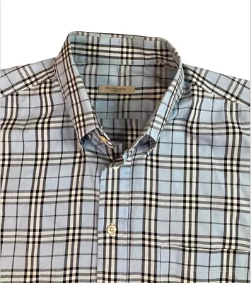 Burberry London Shirt Mens XL Button Down Long Sleeve Shirt Blue Plaid (flaws) • $65.75