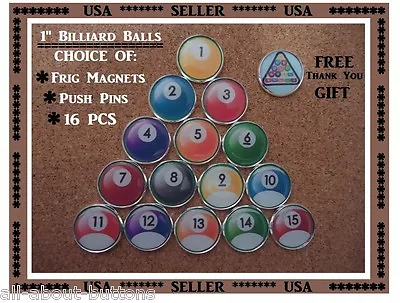 Billiard Pool Balls Push Pins Message Board Pin Thumb Tack Billiard Ball Magnets • $19.95