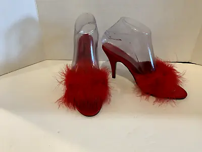 Vtg Red Fredericks Of Hollywood Womens Sexy Heels Marabou Slippers 4  Sexy  Sz 7 • $49.99