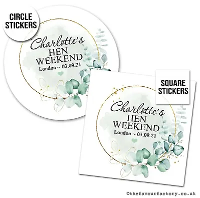 £3.49 • Buy Personalised Hen Party Stickers Party Bags Favours Labels Botanicals Gold Frame