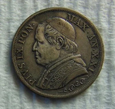 Vatican City 1866 1 Lira .835 Silver Coin ~ Pius Ix Large Bust Pon Max • $26.50