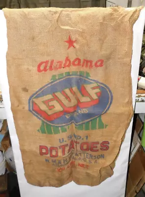 Vintage GULF Brand Alabama 100# Potato Burlap Sack • $13