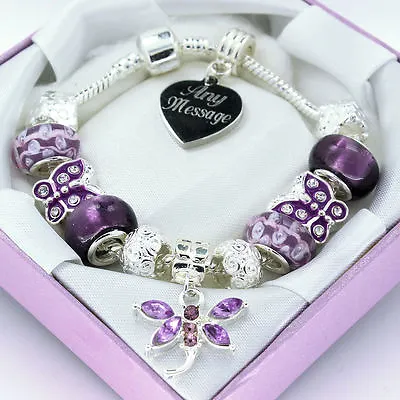 ENGRAVED Gifts For Girls Purple Bracelet Personalised Womens Jewellery Gifts Box • £13.49