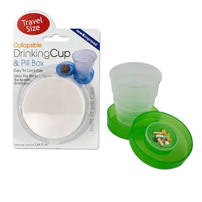 Travel Drinking Cup & Pill Box Medicine Collapsible Plastic Case Holder New Gift • $7.78