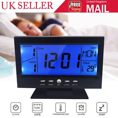 Large Display LCD Digital Table Clock Calendar Temperature Alarm Time Snooze UK • £12.88