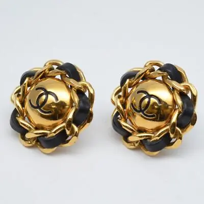 $1488.06 • Buy Chanel CC Mark Chain Earrings Gold Black Women's Vintage Jewelry Made In France