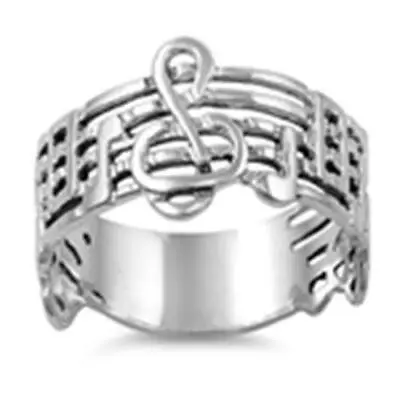 .925 Sterling Silver Music Note Fashion Ring New Size 1-13 • $24.83