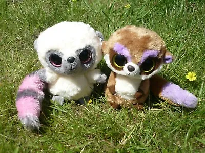 2 X Yoohoo & Friends Lemurs White & Pink/ Brown & Purple Soft Plush Big Eyes Toy • £14.99