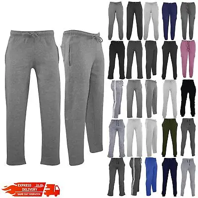 Mens Jogging Bottoms Pants Tracksuit Fleece Pants Gym Side Zip Pockets Joggers • £6.49