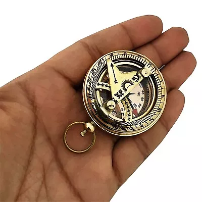 Brass Sundial Compass Polished Push Button Lid Collectible • $9.83