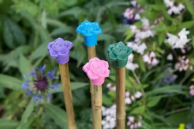 12 Garden Cane Toppers. Rose Detail. Various Colours. • £3.49