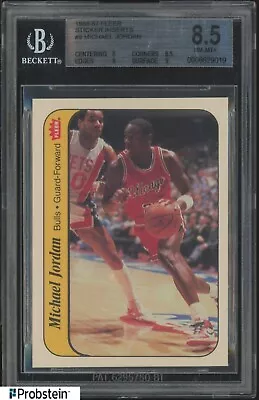 1986-87 Fleer Sticker Basketball #8 Michael Jordan RC Rookie HOF BGS 8.5 W/ 9's • $1304.85