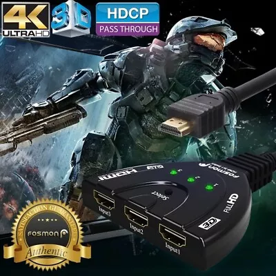 Fosmon 3x1 3 Port 4K UHD HD TV 3D Compact HDMI Switch Hub Splitter Adapter • $13.49